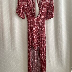 Floral V-Neck Romper Dress with skirt